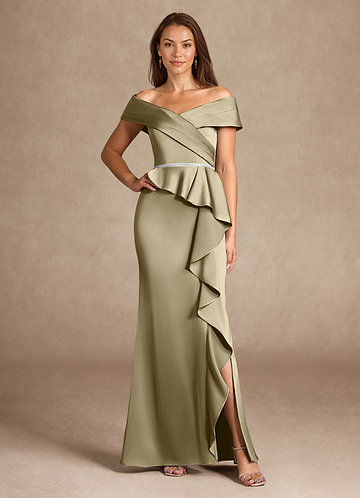 Azazie Dareia Vestidos de Madre de la Novia Vestido de Musgo Verde de Satén Elástico de Sirena con Vestidos sin tirantes image1