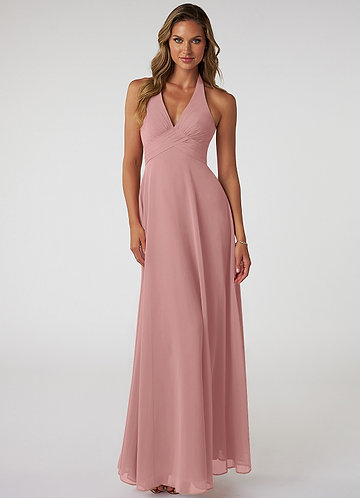 Azazie Tessie Vestidos Dama de Honor Vestido de Rosa Polvorienta de Gasa de Corte en A con Cuello en V plisado image1