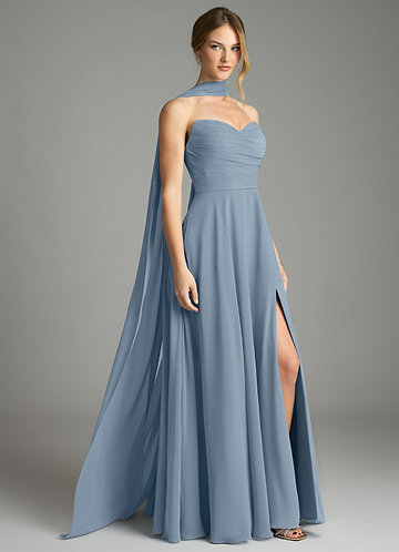 Azazie Ayla Abiti da Damigella Abito A-Line in Chiffon Scollo a Cuore Blu Polveroso image1