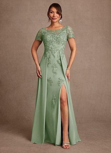 Azazie Alva Vestidos para Mãe da Noiva Vestido Dusty Sage de Renda de Linha A image1
