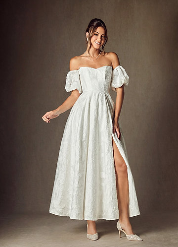 Azazie Clotille Brautkleider Ballkleid Herzausschnitt Ausbrenner-Jacquard Mit Blumenmuster Kleid Diamantweiß image1