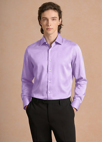 front Julian 라일락 스트레치 새틴 드레스 셔츠