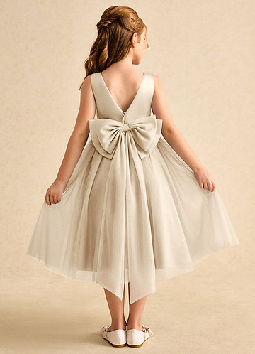 Azazie Winnie Flower Girl Dresses Champagne Ball-Gown Bow Tulle Dress image1