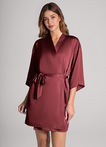 front Burgundy 2-Piece Satin Robe and Slip Set