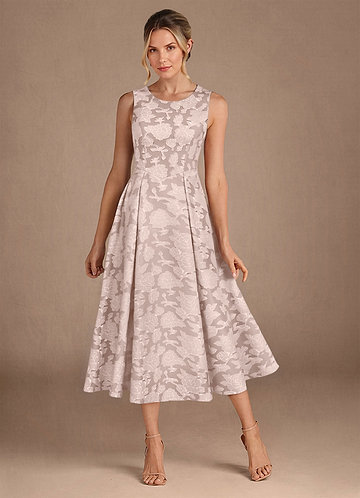 Azazie Fulton Mother of the Brides Dresses Blushing Pink A-Line Pleated Floral Burnout Dress image1