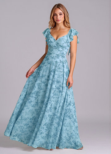 Blue Fern Floral Plus Size Bridesmaid Dresses