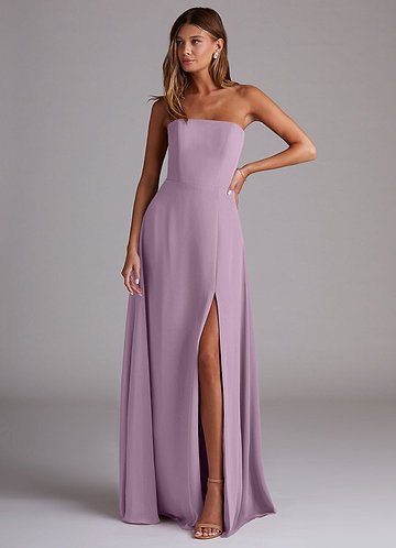 hyacinth bridesmaid dresses AW.Bridal Mermaid V-Neck Floor Length Long Sleeves Puff Sleeves Satin Cutout Long Bridesmaid Dresses Dress Dusty Rose Size 16