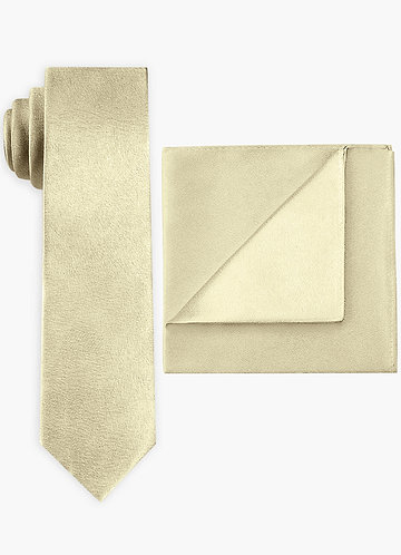 front Conjunto de gravata larga e lenço de bolso em cetim metálico