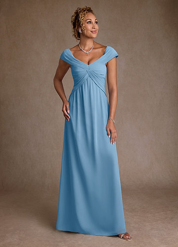 Azazie Myrtle Vestidos de Madre de la Novia Vestido de Azul Acero de Gasa de Corte en A con Plisado image1