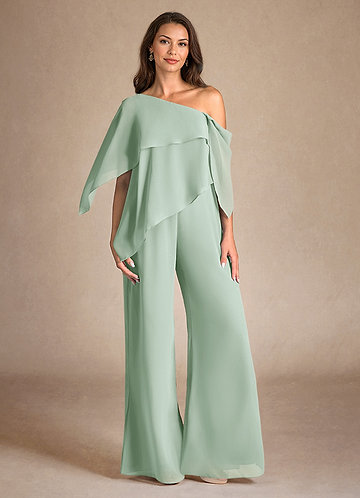 Azazie Halima Abiti da Mamma Sposa Abito Tuta Pantaloni in Chiffon Spacco Laterale Agave image1