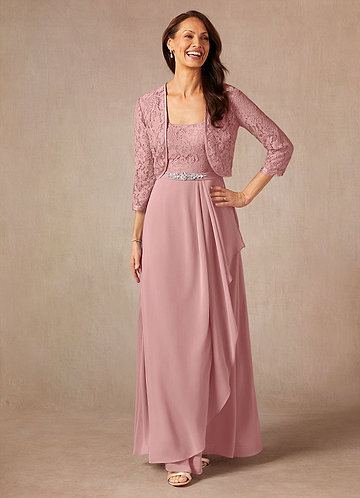 Azazie Ainsling Mother of the Brides Dresses Dusty Rose A-Line Square Neckline Lace Chiffon Dress image1