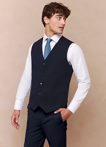 front Savile Navy Blue Wool Blend Suit Vest 0