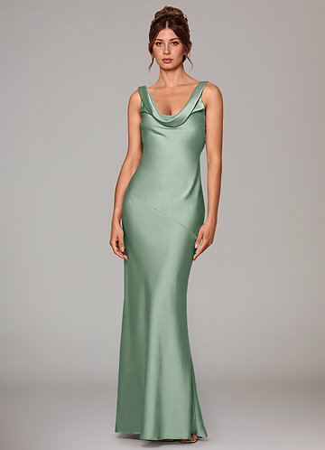 Azazie Rylina Bridesmaid Dresses Vestir Agave de Cetim elástico de sereia image1