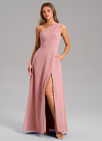 Azazie Phaedra Bridesmaid Dresses Dusty Rose A-Line One Shoulder Chiffon Dress image1