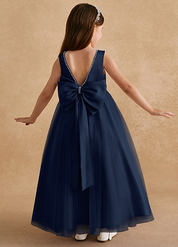 Azazie Cookie Flower Girl Dresses Dark Navy A-Line Bow Tulle Dress image1