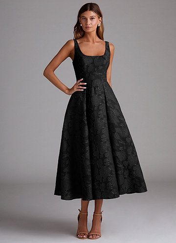 Amalie Black A-line Midi Dress image1