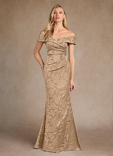 Azazie Canton Abiti da Mamma Sposa Abito Sirena in Burnout Floreale a Spalla Scoperta Champagne image1