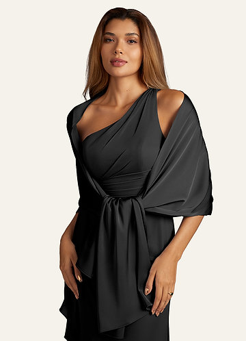 front Azazie Matching Color Aleena Stretch Satin Shawl