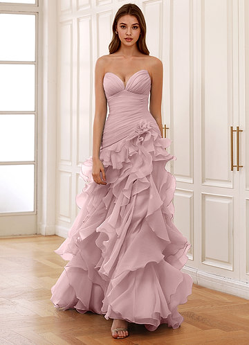 Christabelle Pink Corset Rhinestone Sheer Lace Prom Dress image1