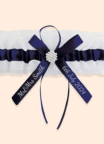 front Personalized Lace Blue Wedding Garter