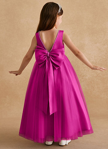 Azazie Cookie Blumenkinder Kleider A-Linie Schleifen Tüll Kleid Fuchsia image1