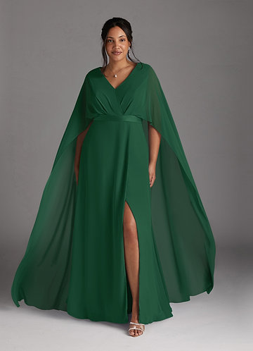 Azazie Isa Mother of the Brides Dresses Dark Green A-Line V-Neck Pleated Chiffon Dress image1