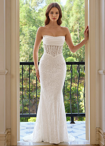 Orianthe White Sheer Corset Sequin Embroidery Mermaid Prom Dress image1