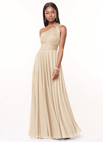 Azazie Charlize Bruidsmeisjes Jurken Jurk van Mesh met A-Lijn One-Shoulder Champagne image1