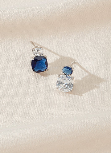 front Inverted Sapphire and Crystal Stud Earrings