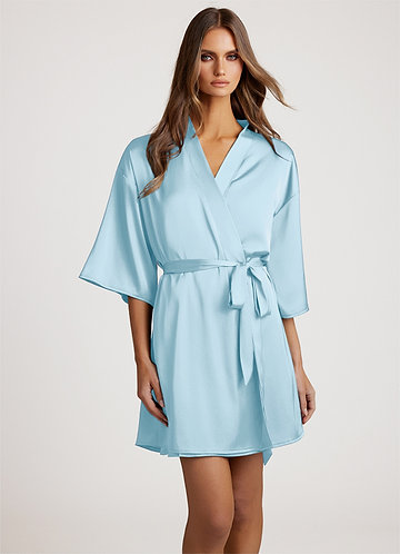 front Sky Blue Classic Satin Robe
