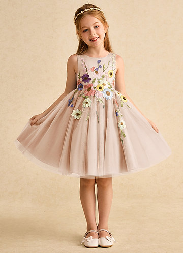 Azazie Prima Flower Girl Dresses English Rose A-Line Bow Tulle Dress image1