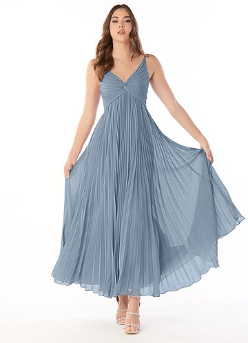 Dusty blue shop pleated dress