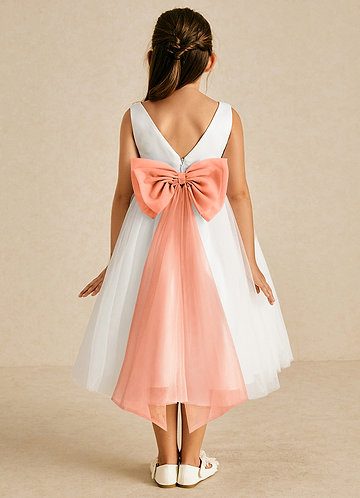 Azazie Kavi Flower Girl Dresses Ivory Sunset A-Line Bow Matte Satin Dress image1