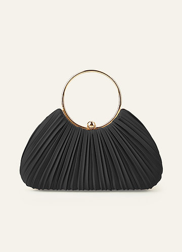 front Matching Color Stretch Satin Pleated Handbag