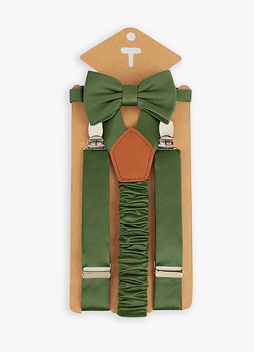 front Boy's Matching Matte Satin Bow Tie & Suspenders Set