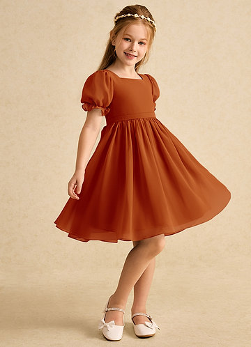 Azazie Jolie Flower Girl Dresses Paprika A-Line with Sleeves Chiffon Dress image1
