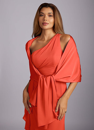 front Azazie Matching Color Aleena Stretch Satin Shawl