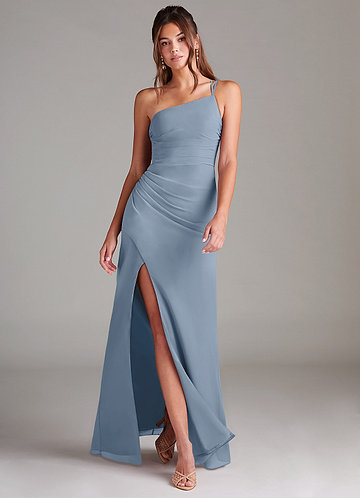 Azazie Eren Bridesmaid Dresses Dusty Blue Sheath One Shoulder Chiffon Dress image1