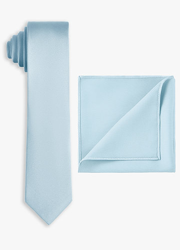 front Set aus schmaler Krawatte und Einstecktuch aus Stretch-Satin
