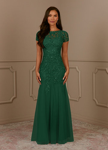 Azazie Laurie Mother of the Brides Dresses Dark Green Mermaid Scoop Sequins Tulle Dress image1