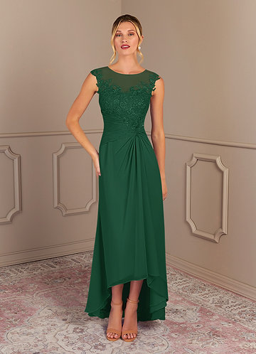 Azazie Endora Mother of the Bride Dresses Dark Green A-Line Scoop Lace Chiffon Dress image1