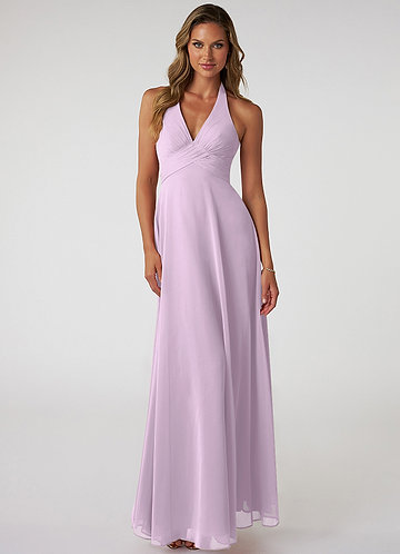 Azazie A-Line V-Neck Floor-Length Chiffon Bridesmaid Dresses - Frosted Lilac