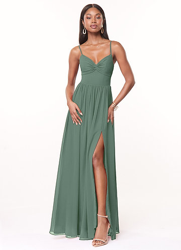 Azazie Zeya Bridesmaid Dresses Eucalyptus A-Line V-Neck Pleated Chiffon Dress image1