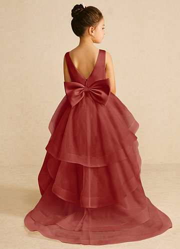 draped bust a-line mini dress in terracotta V-Neck Long Puff Sleeves A-Line Pleats Midi Dress – Alizeal main image 1