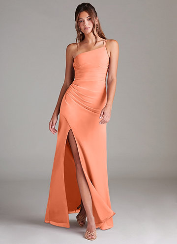 Azazie Eren Vestidos Dama de Honor Vestido de Atardecer de Gasa de Corte Recto con Hombro unilateral image1