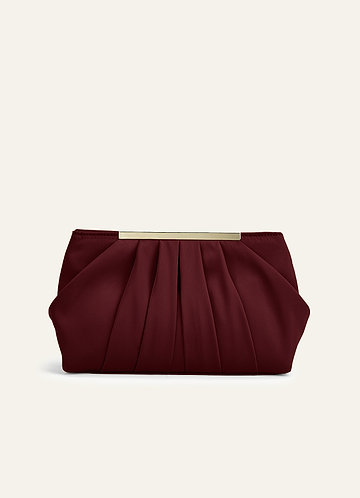 front Matching Color Stretch Satin Pleated Clutch