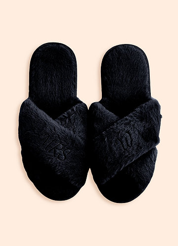 front Personalized Bridesmaid Fluffy Cross Slippers