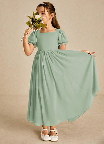 Azazie Joss Flower Girl Dresses Agave A-Line with Sleeves Chiffon Dress image1