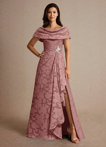 Azazie Branford Mother of the Brides Dresses Dusty Rose A-Line Pleated Floral Burnout Dress image1