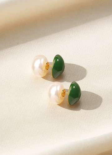 front Enamel Pearl Ear Studs Earrings